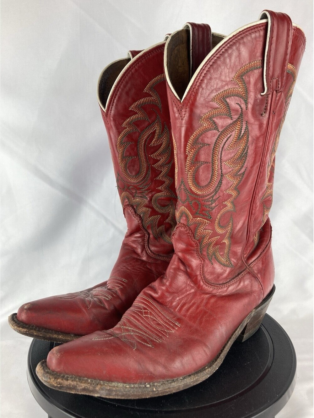 Women’s Size 7 B Vintage Nocona Red Leather Cowboy Boots Western Pointed Toe